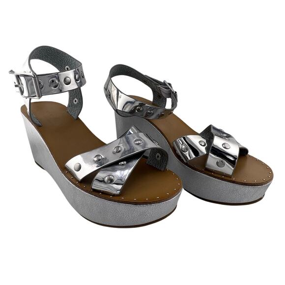 NWOT Chinese Laundry Silver Leather Strap Platform Sandal Size 8 Women - Picture 1 of 6